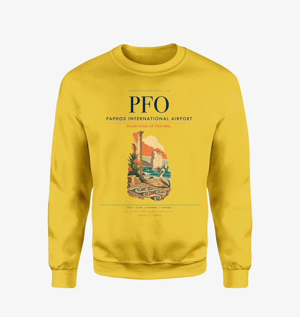Paphos International Airport (PFO) design on yellow sweatshirt