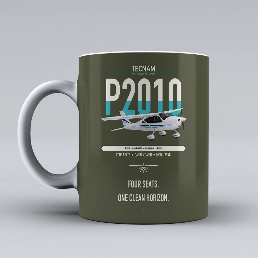 Tecnam P2010 design on green army ceramic mug, double-side print