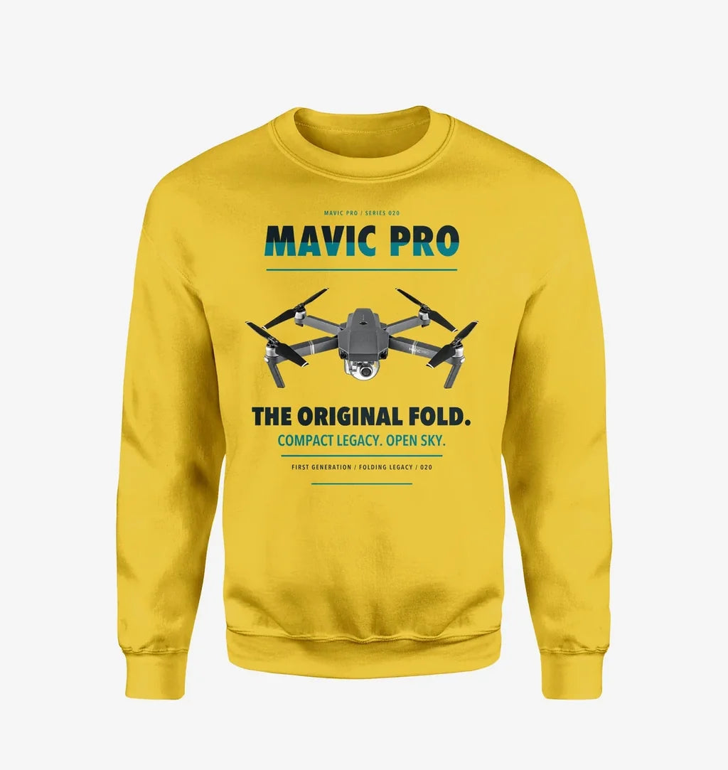 DJI Mavic Pro design on yellow sweatshirt