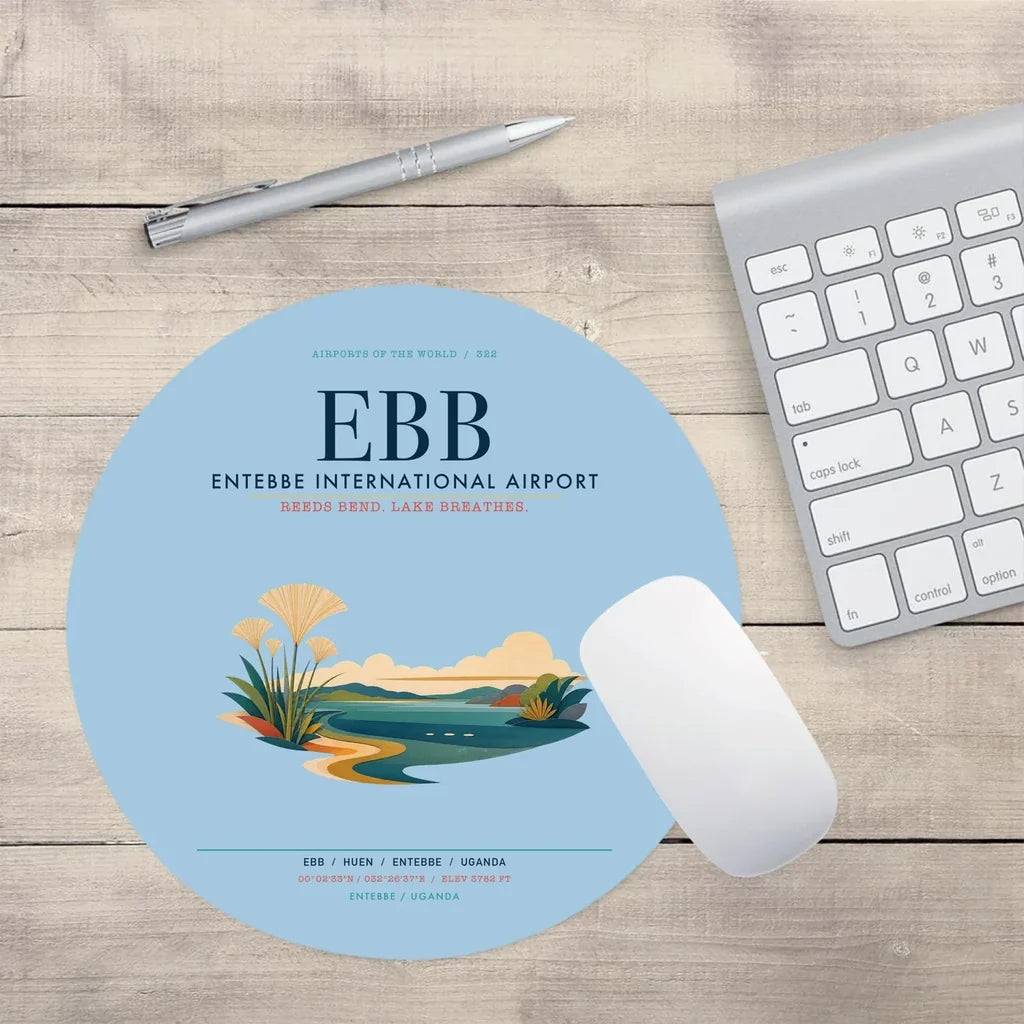 Entebbe International Airport (EBB) design on light blue round mouse pad