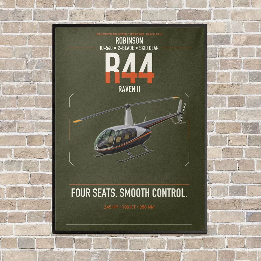 Robinson R44 Raven II vertical canvas print - framed - green army background
