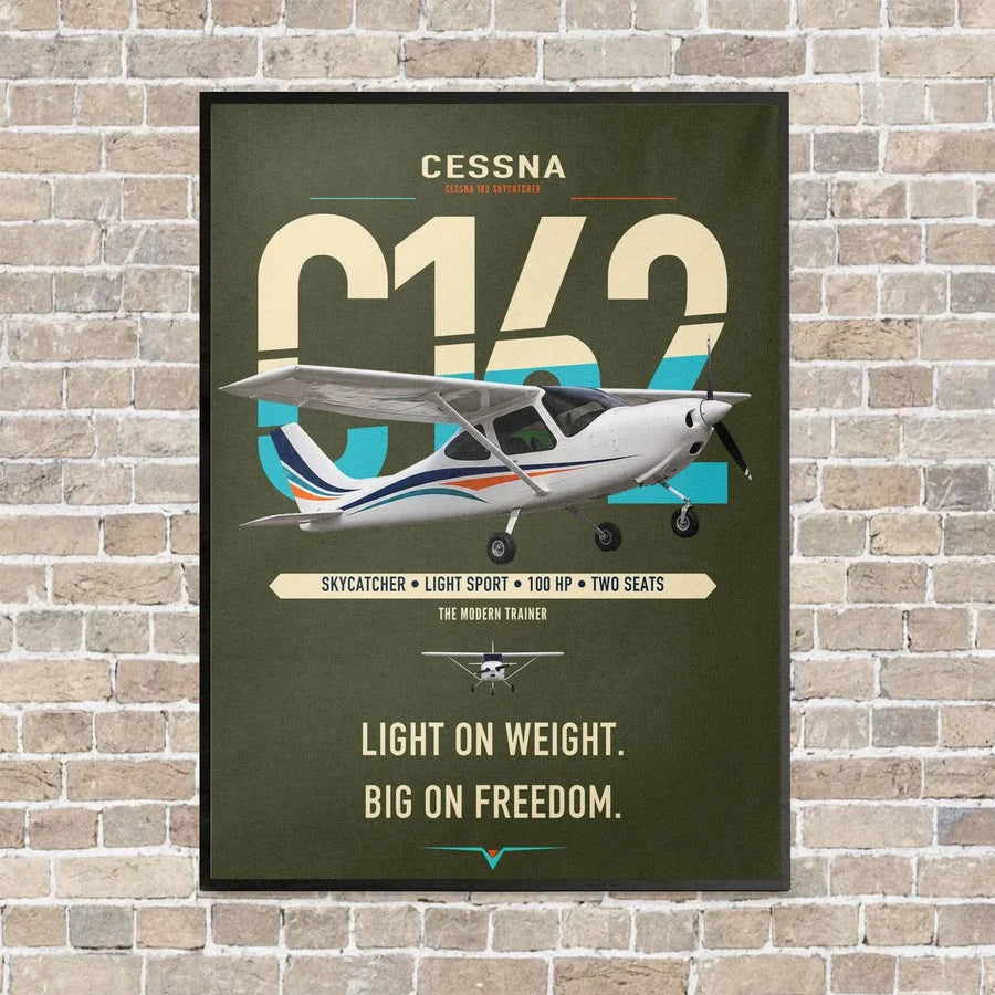 Cessna 162 Skycatcher vertical canvas print - framed - green army background
