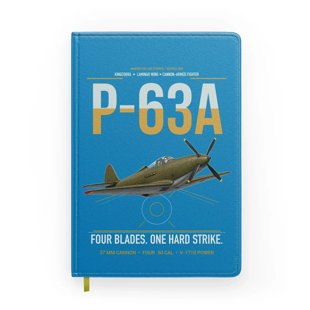 P-63A Kingcobra design on turquoise notebook