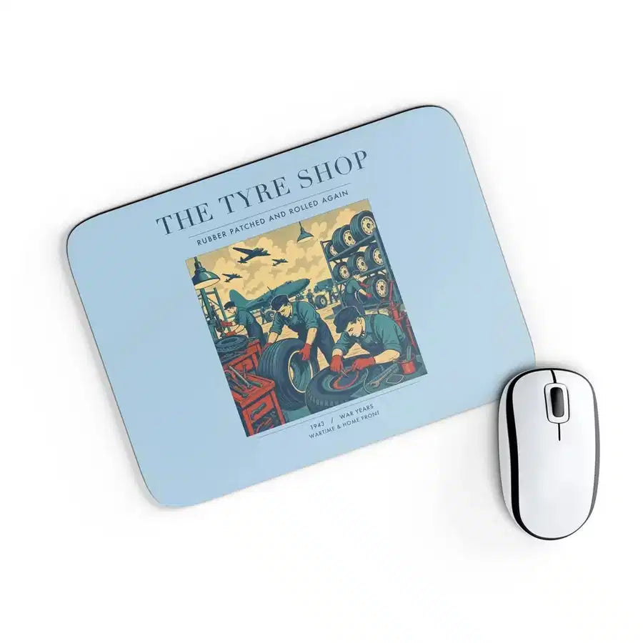 VINTAGE G4535 - The Tyre Shop - Designed Mouse Pads design on lightblue rectangle