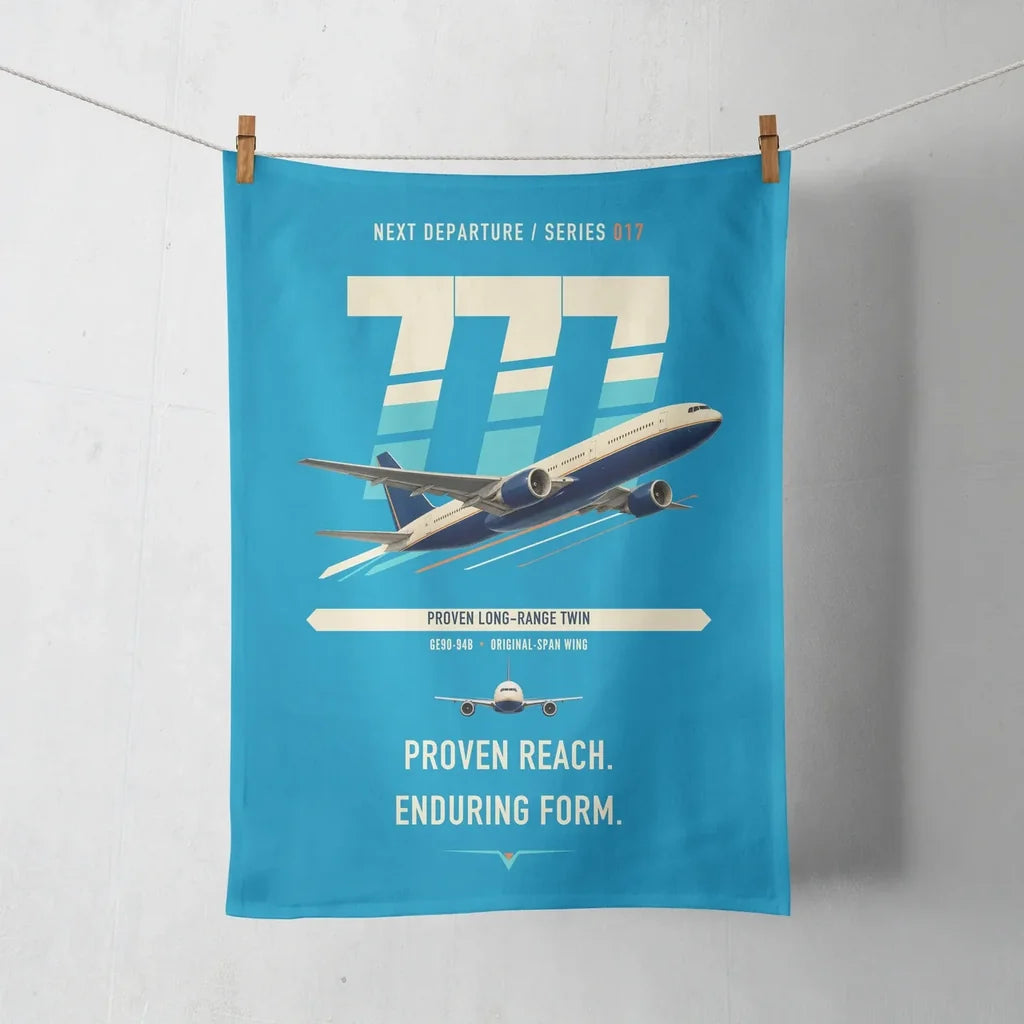 Boeing 777-200ER design on turquoise towel