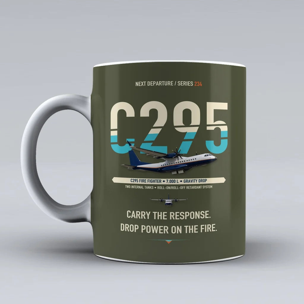 C295 Firefighter Mug design on green army airbus
