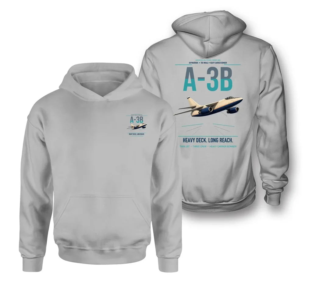 A-3B Skywarrior design on light gray double-side hoodie