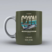 Thumbnail for Cessna T210N Centurion design on green army ceramic mug, double-side print