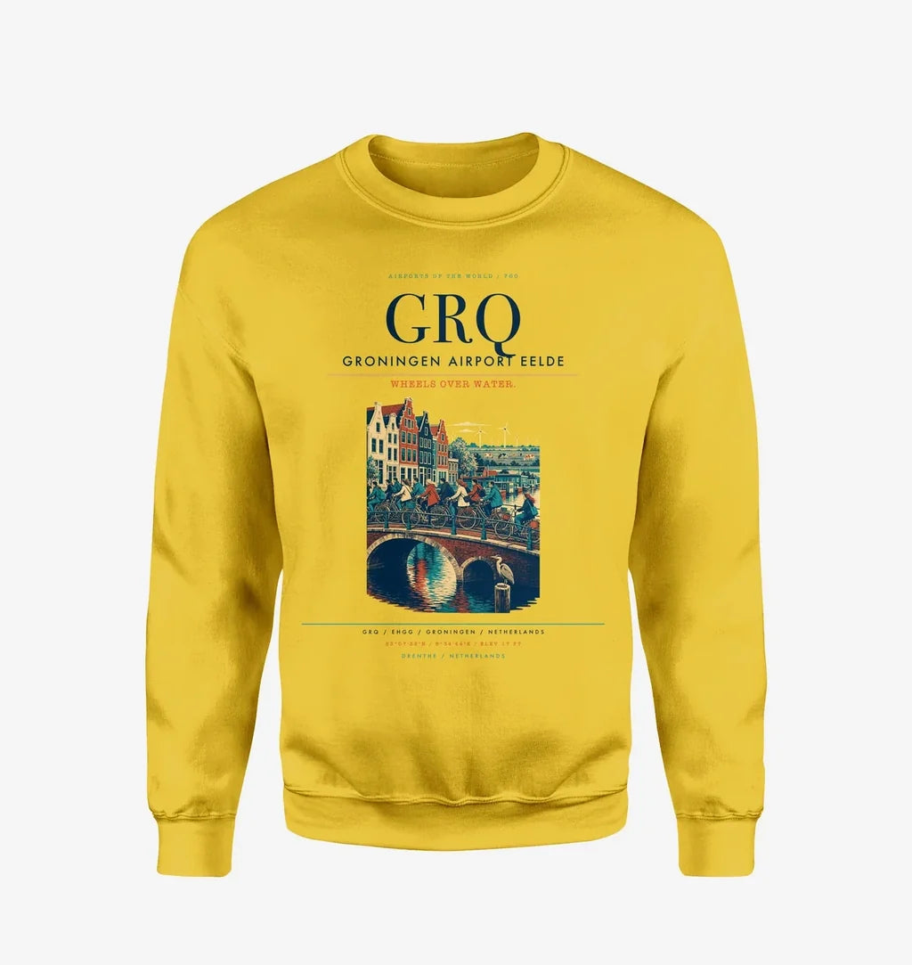 Groningen Airport Eelde (GRQ) design on yellow sweatshirt