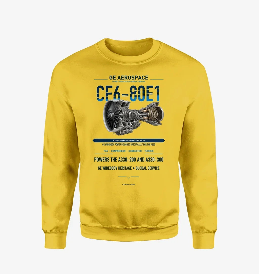 CF6-80E1 design on yellow sweatshirt