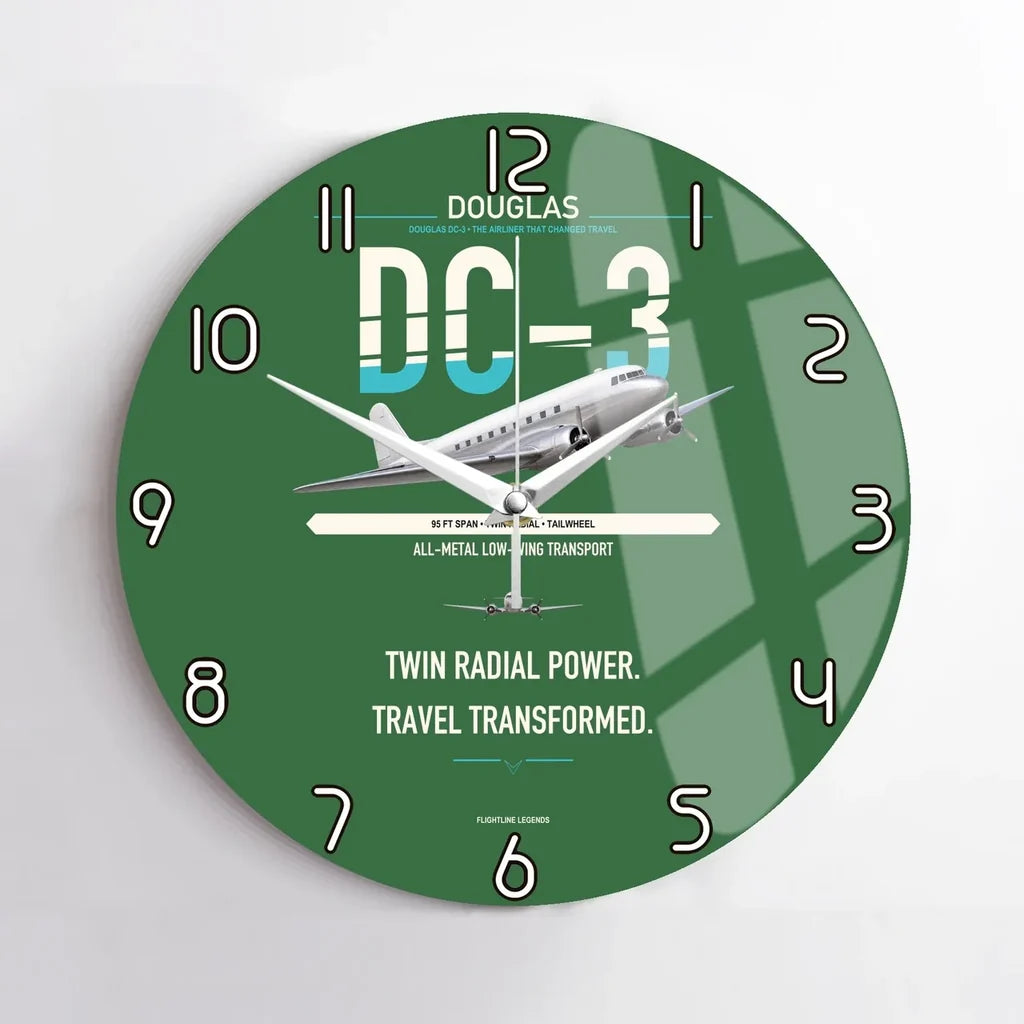 Douglas DC-3 design on green no frame wall clock