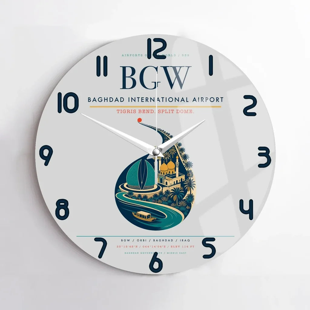 Baghdad International Airport BGW Wall-Clock No-Frame - Light Gray
