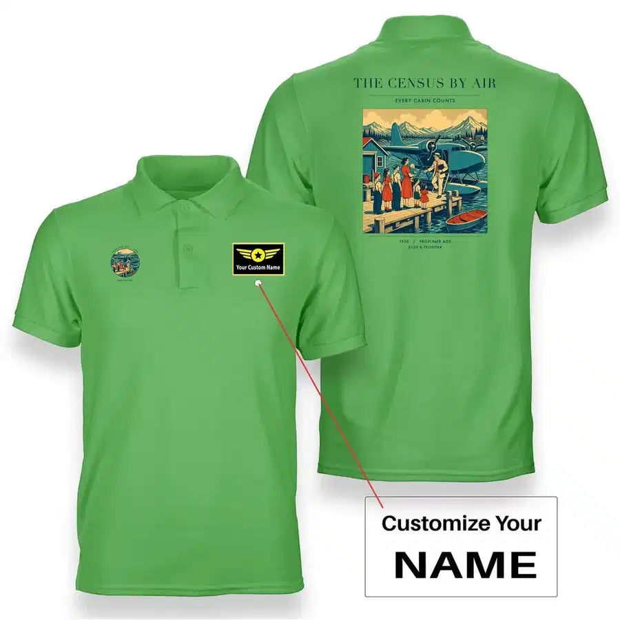 VINTAGE G4416 - The Census By Air - Double-Side Polo T-Shirt design on lightgreen+name