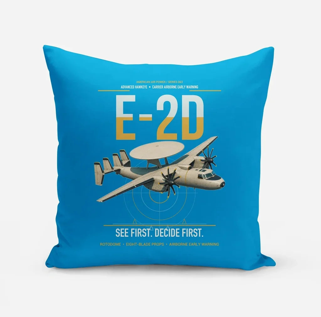 E-2D Advanced Hawkeye design on turquoise pillow