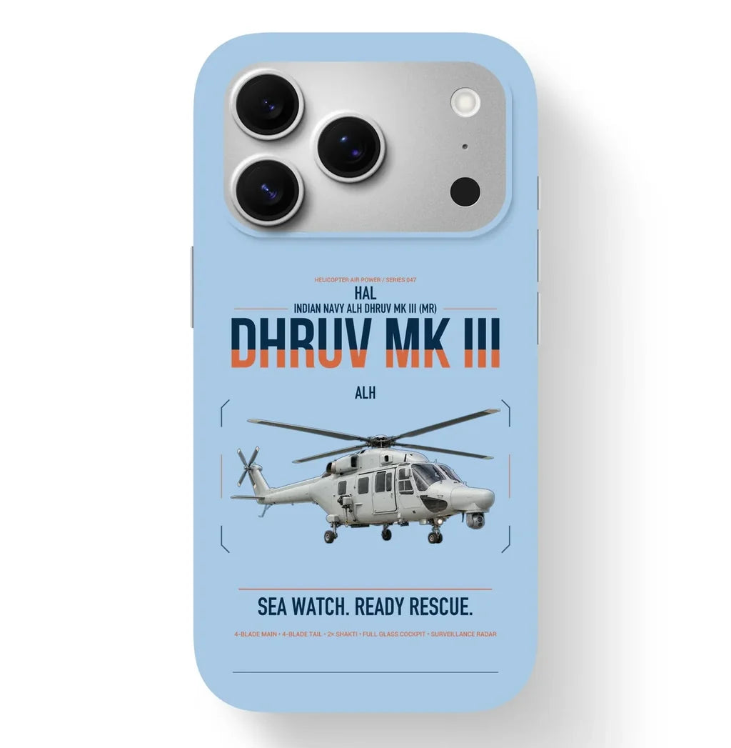 HAL ALH Dhruv Mk III design on light blue magsafe iphone case, for iPhone 17 Pro