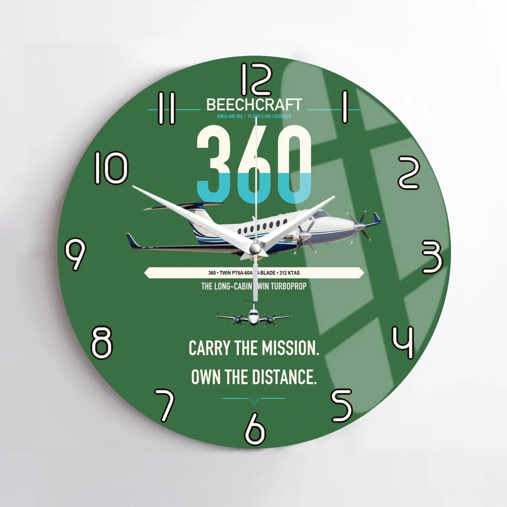 Beechcraft King Air 360 design on green no frame wall clock