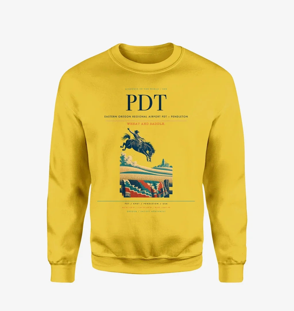 Eastern Oregon Regional Airport (PDT) design on yellow sweatshirt