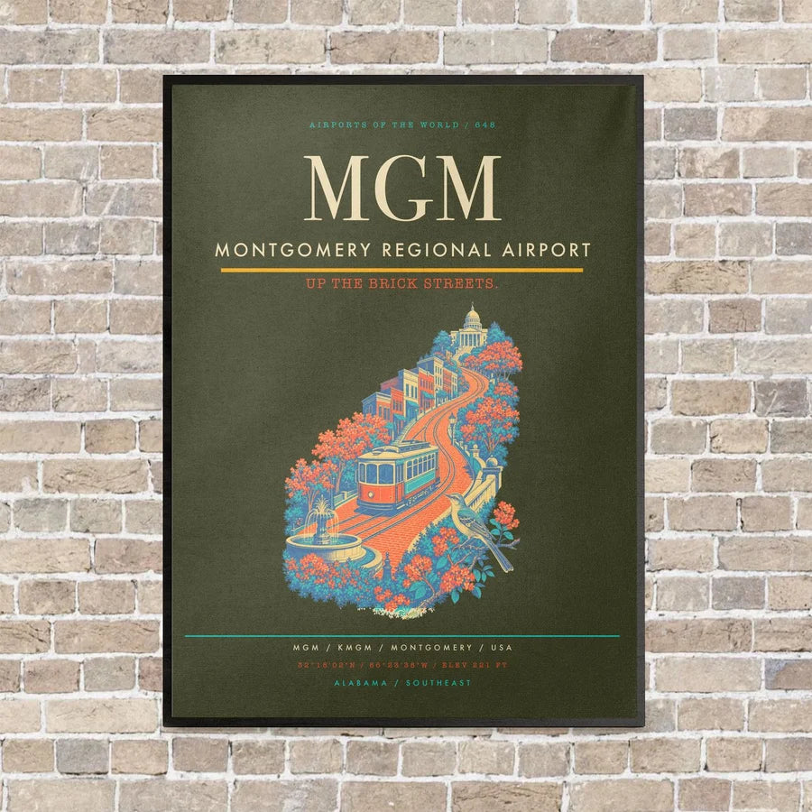 Montgomery Regional Airport MGM vertical canvas print - framed - green army background