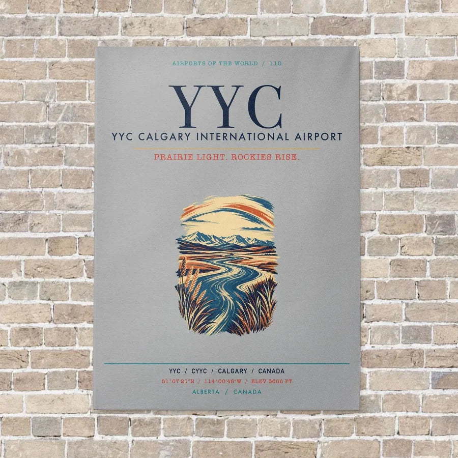 YYC Calgary International Airport vertical canvas print - no frame - light gray background