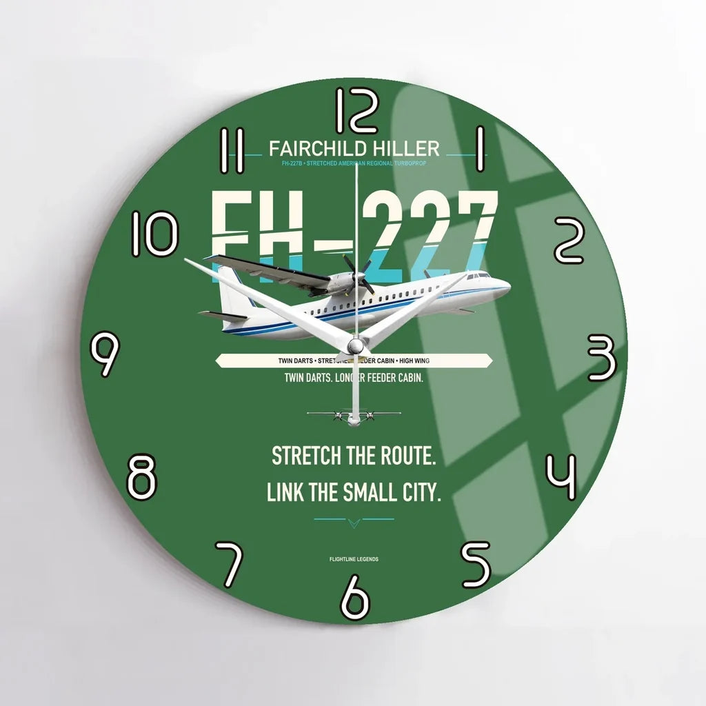 Fairchild Hiller FH-227B design on green no frame wall clock