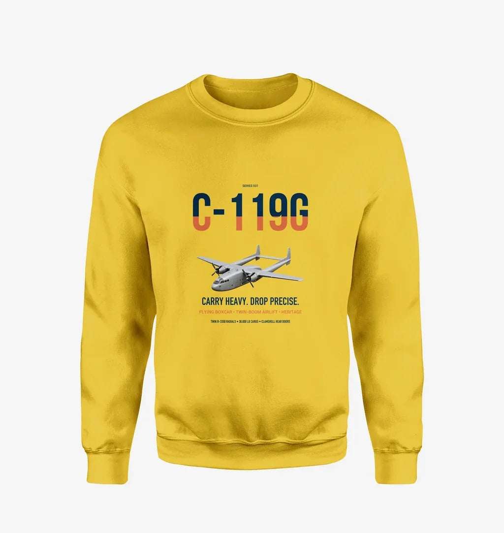 C-119G Flying Boxcar design on yellow sweatshirt