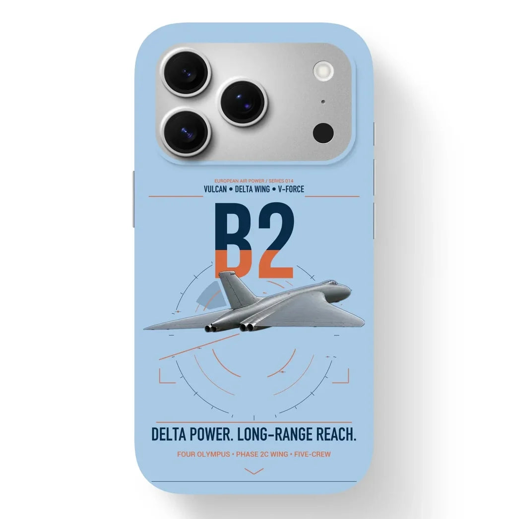 Avro Vulcan B2 design on light blue magsafe iphone case, for iPhone 17 Pro