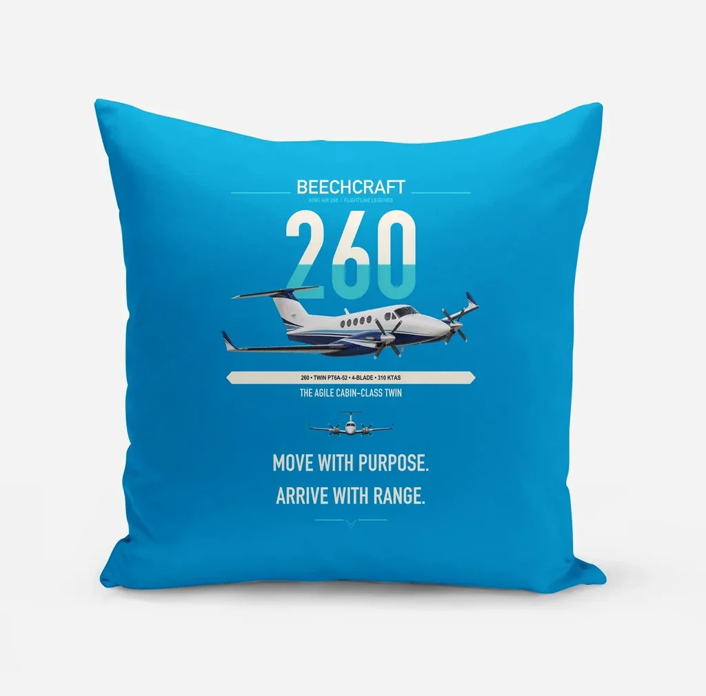 Beechcraft King Air 260 design on turquoise pillow