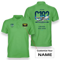 Thumbnail for Cessna 182 Skylane design on light green+name double-side polo t-shirt, double-side print