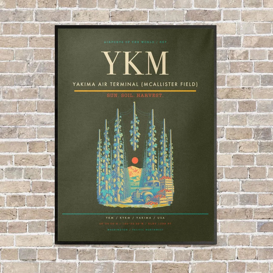 Yakima Air Terminal (McAllister Field) YKM vertical canvas print - framed - green army background
