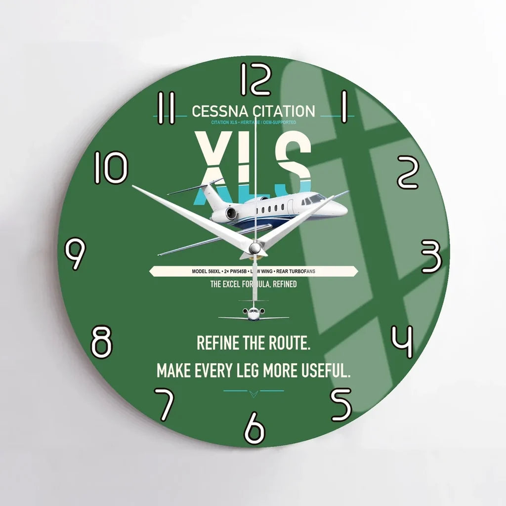 Cessna Citation XLS design on green no frame wall clock
