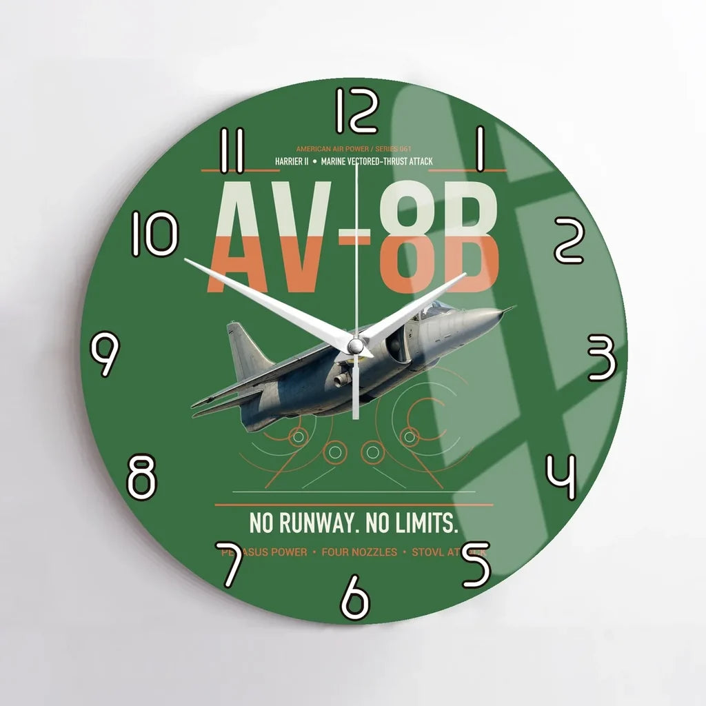 AV-8B Harrier II design on green no frame wall clock