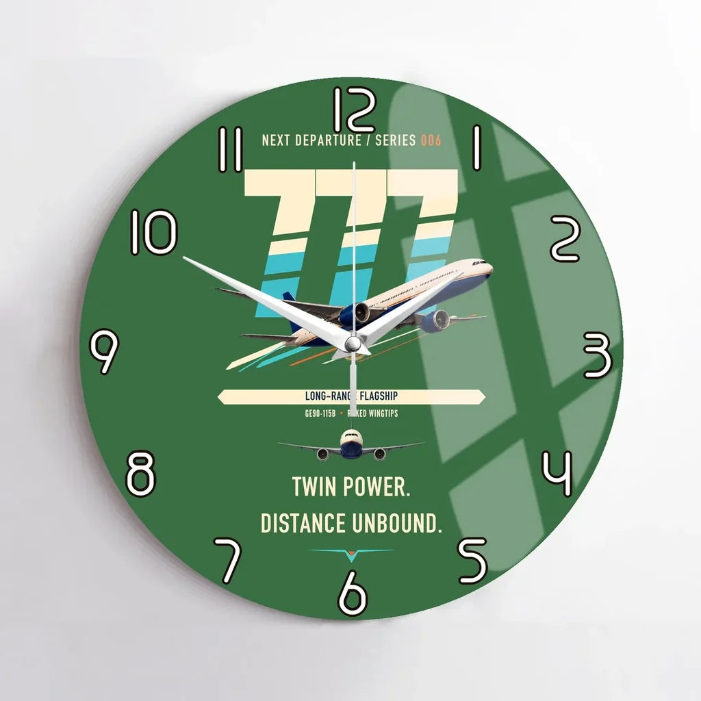 Boeing 777-300ER design on green no frame wall clock