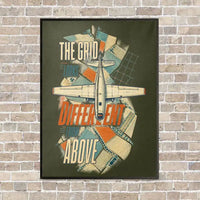 Thumbnail for The Grid Looks Different From Above vertical canvas print - framed - green army background