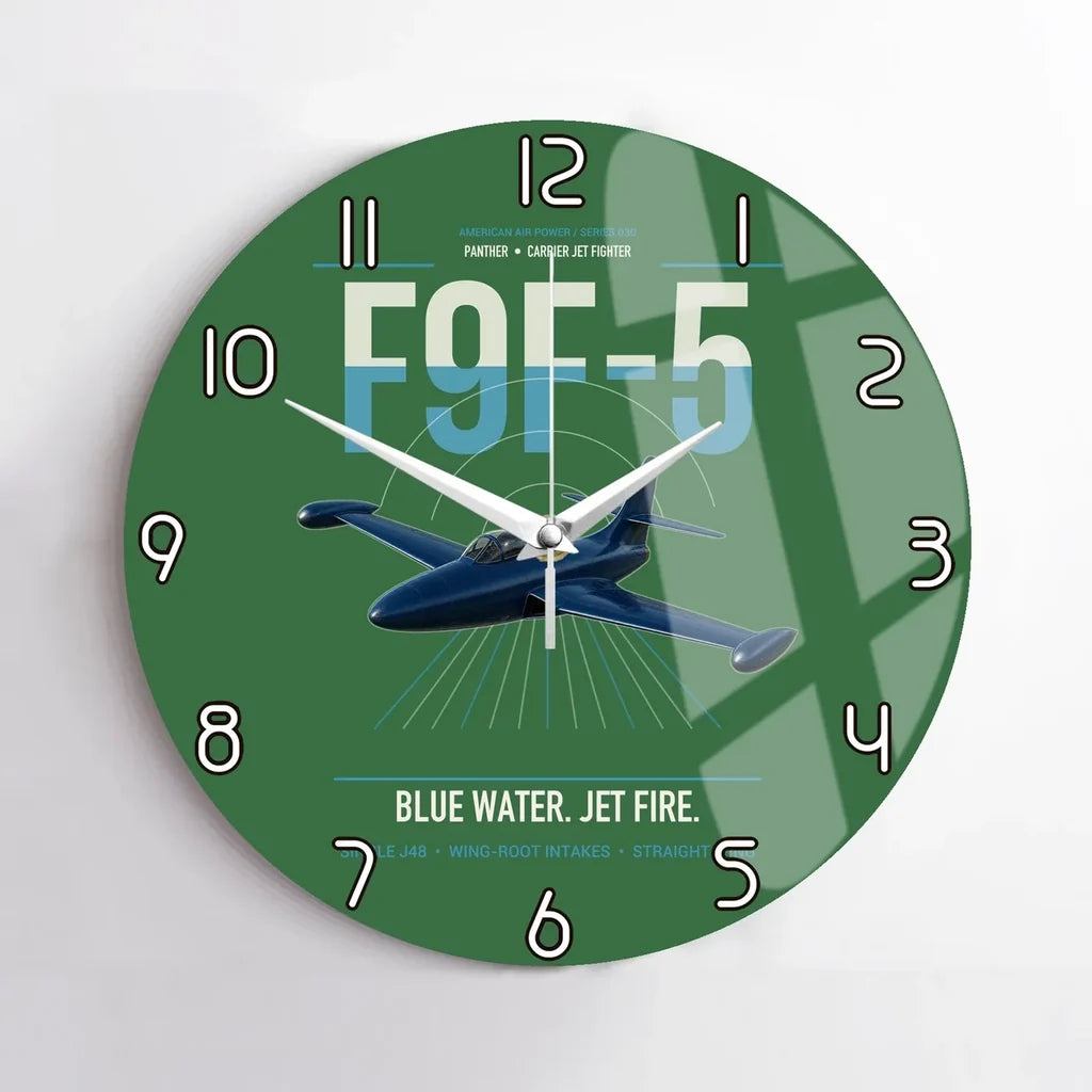 F9F-5 Panther design on green no frame wall clock