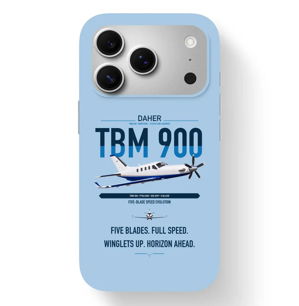 Daher TBM 900 design on light blue magsafe iphone case, for iPhone 17 Pro