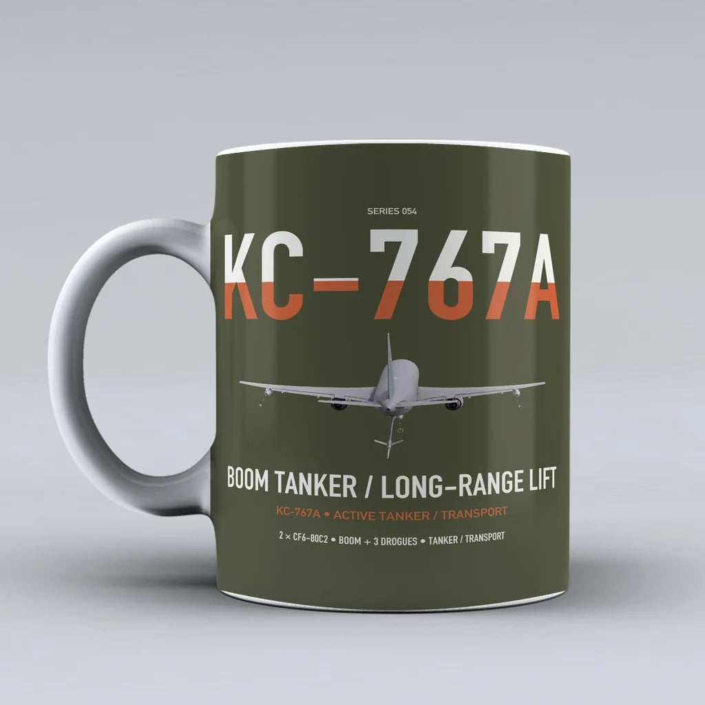 Boeing KC-767A design on green army ceramic mug, double-side print