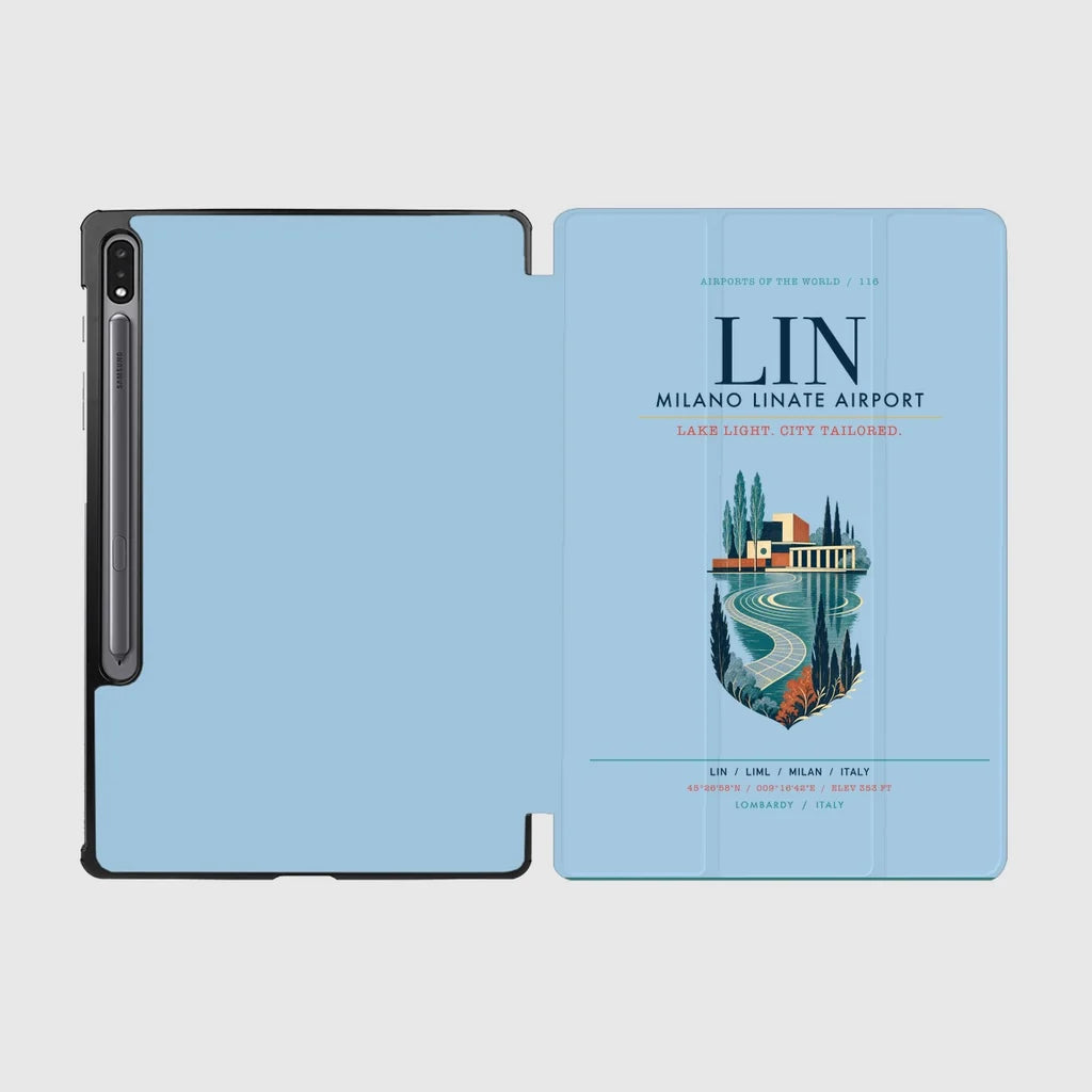 Milano Linate Airport (LIN) design on light blue samsung tablet tablet case