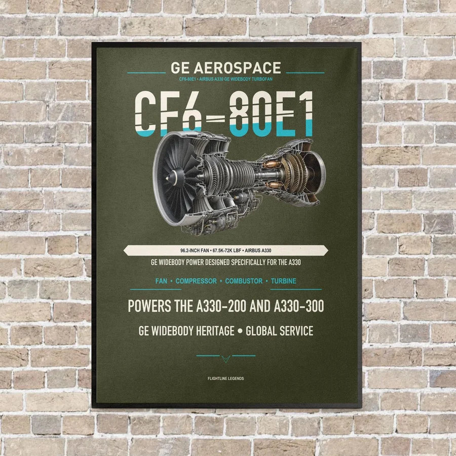 CF6-80E1 vertical canvas print - framed - green army background