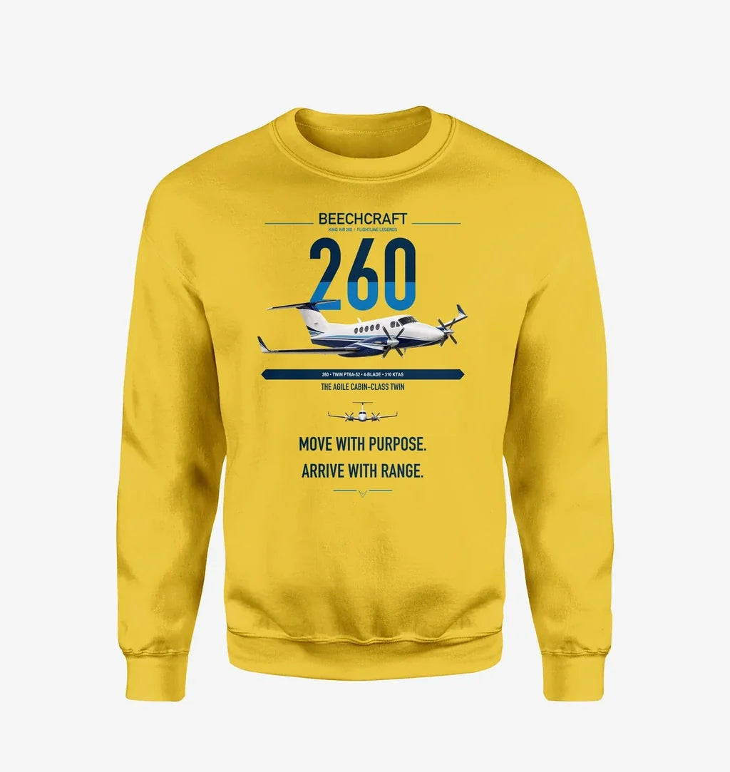 Beechcraft King Air 260 design on yellow sweatshirt