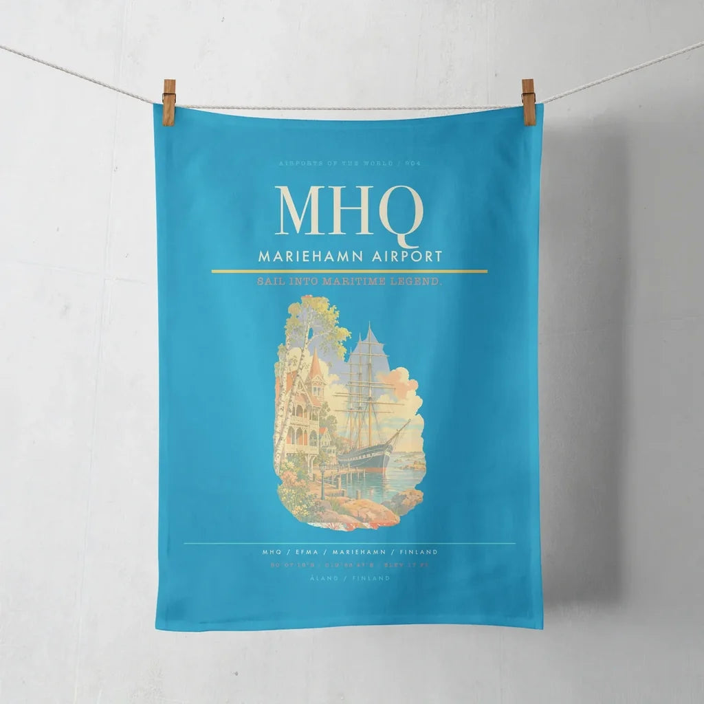 Mariehamn Airport (MHQ) design on turquoise towel