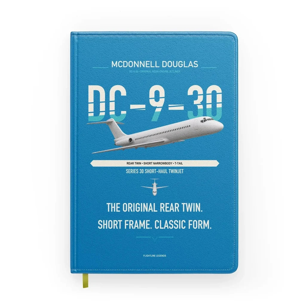 McDonnell Douglas DC-9-30 design on turquoise notebook