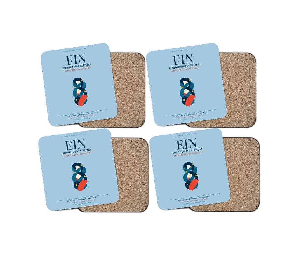 Eindhoven Airport (EIN) design on light blue 4 pieces set coaster