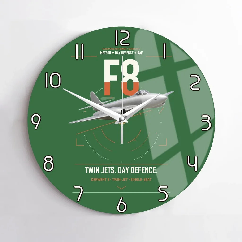 Gloster Meteor F8 design on green no frame wall clock