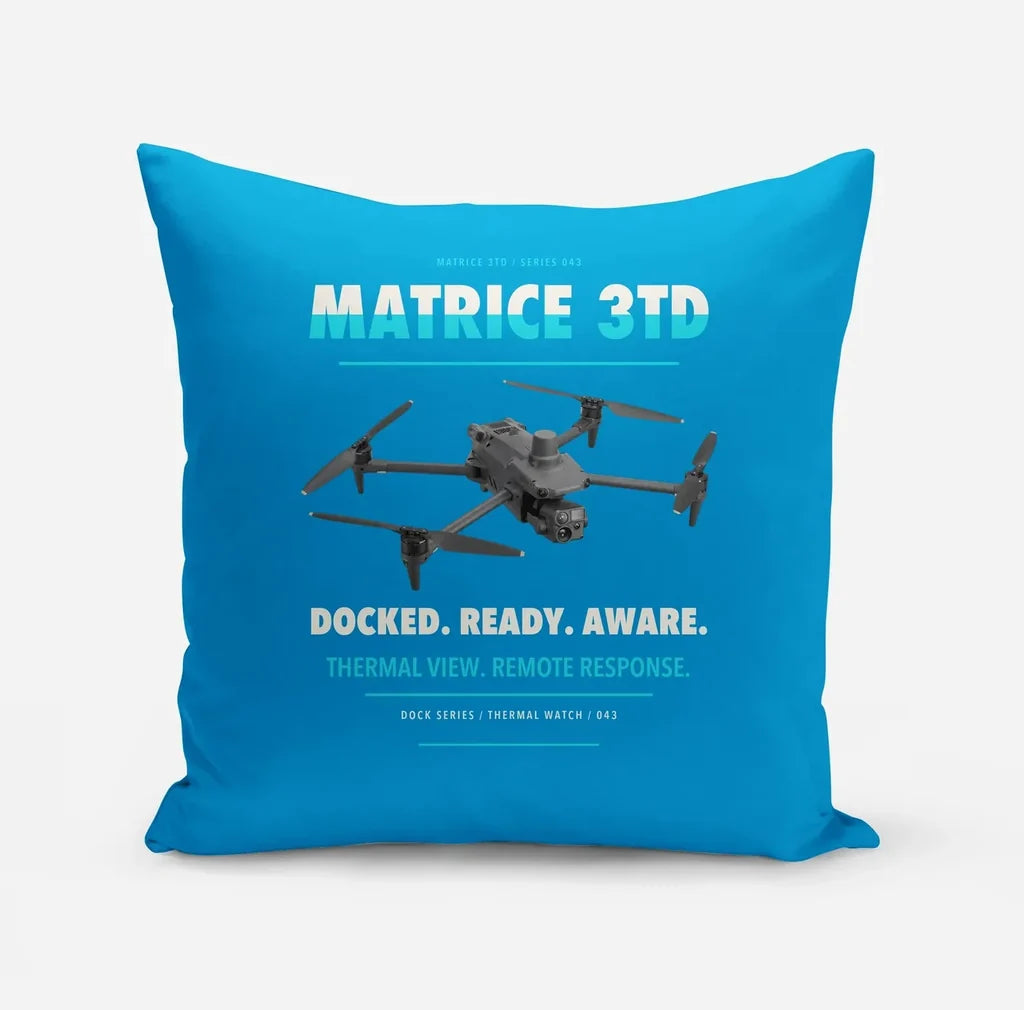 DJI Matrice 3TD design on turquoise pillow