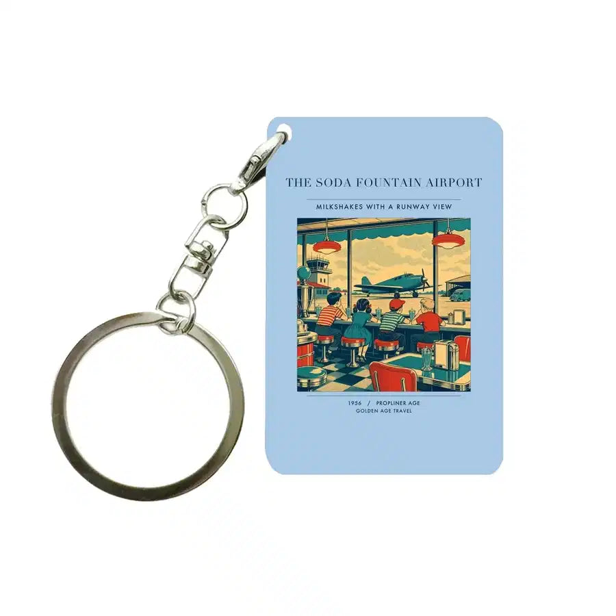 VINTAGE G4247 - The Soda Fountain Airport - Designed Key Chain design on lightblue