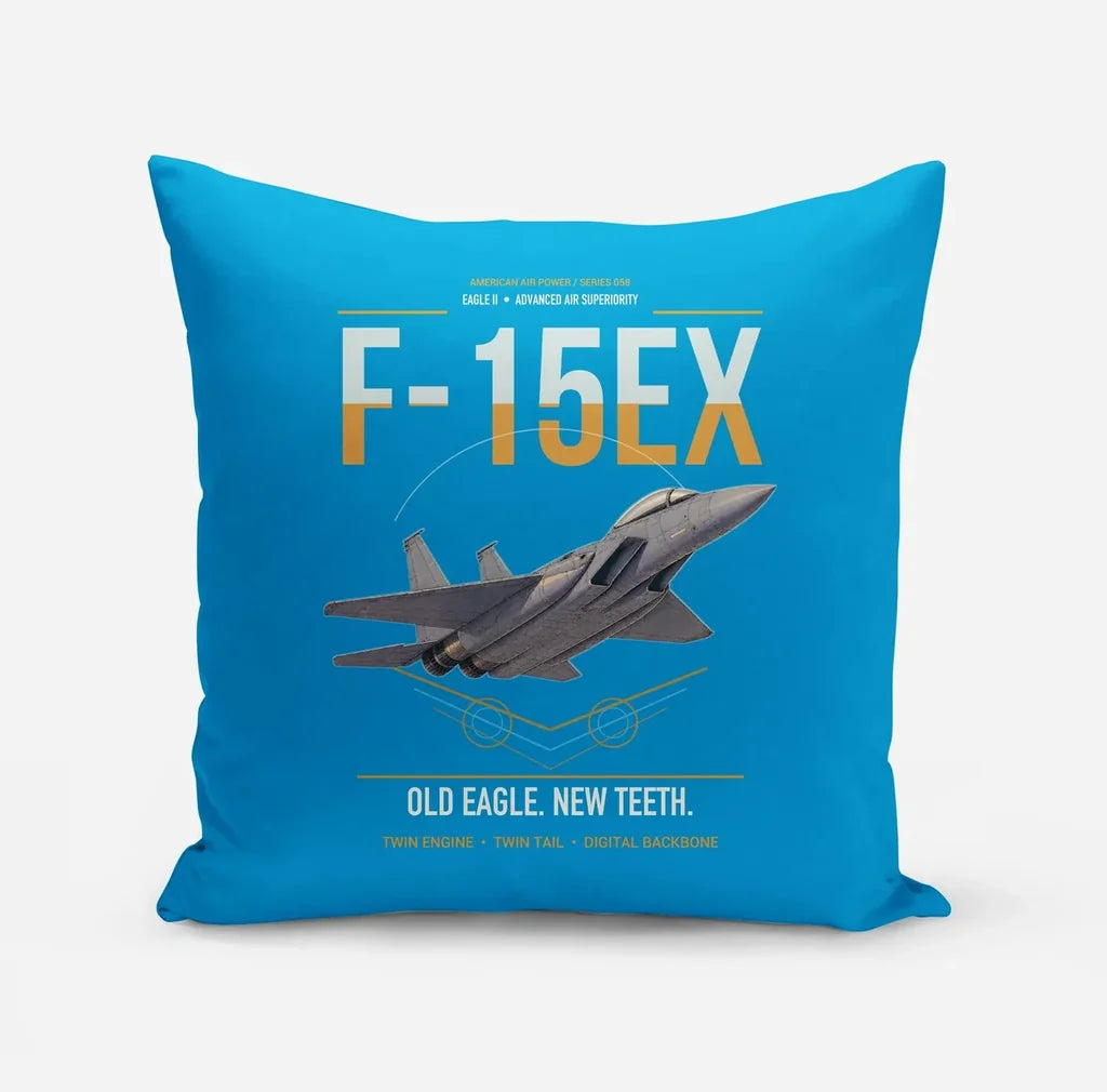 F-15EX Eagle II design on turquoise pillow