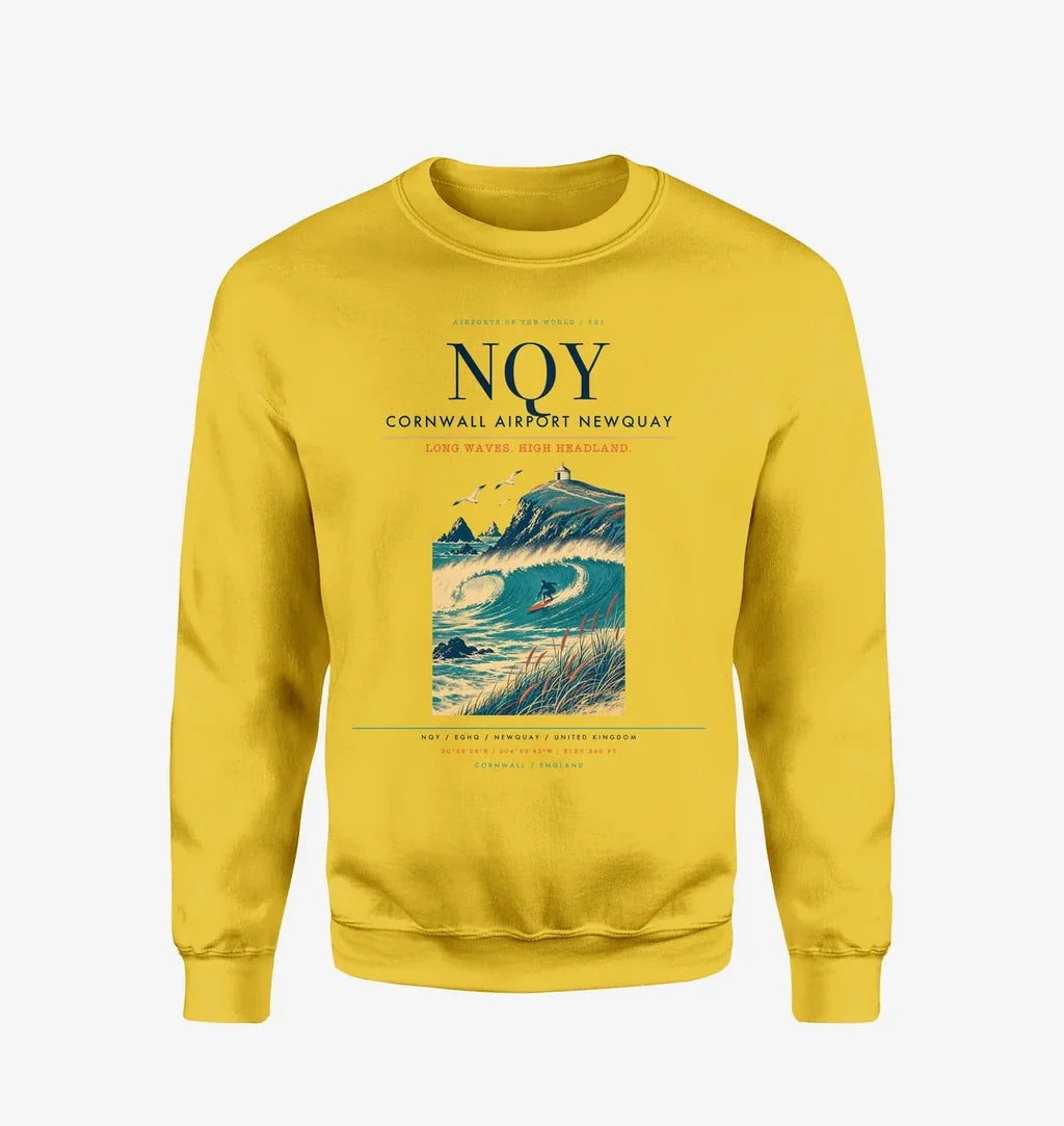 Cornwall Airport Newquay (NQY) design on yellow sweatshirt