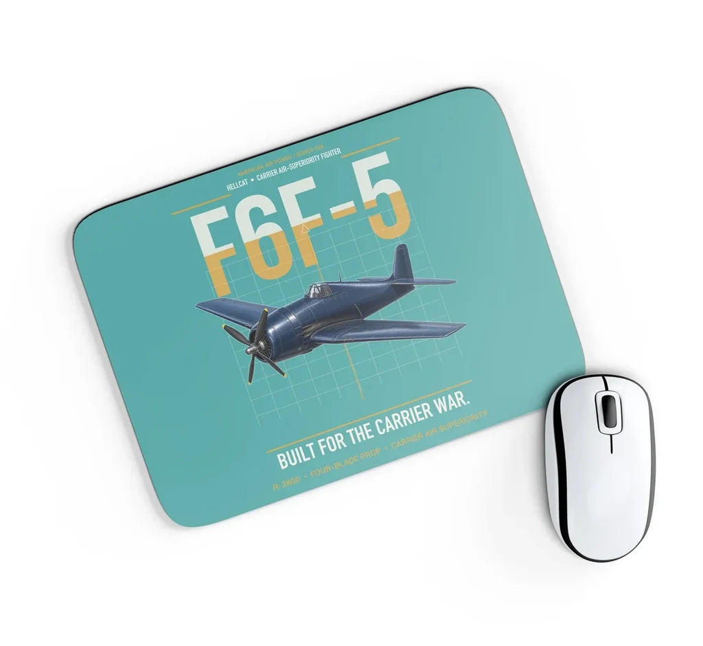 F6F-5 Hellcat design on turquoise rectangle mouse pad