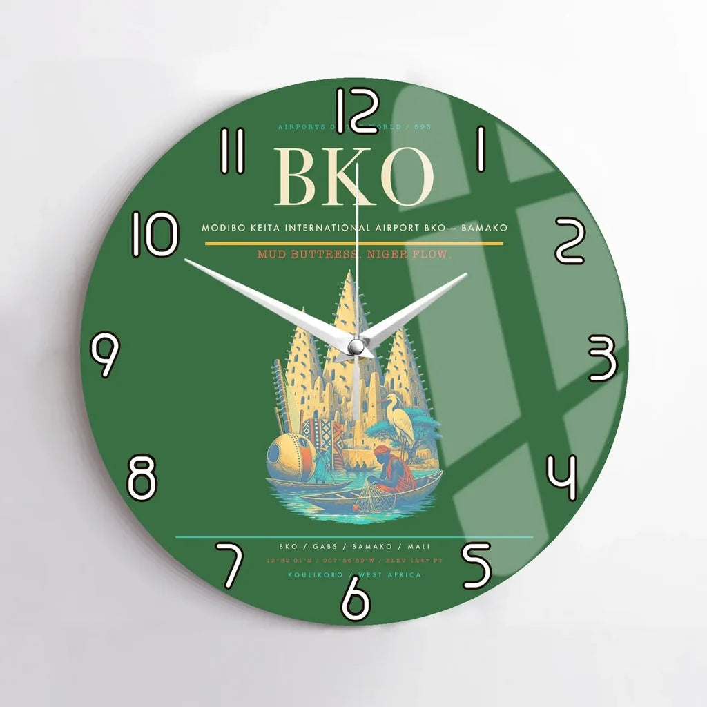 Modibo Keita International Airport (BKO) design on green no frame wall clock