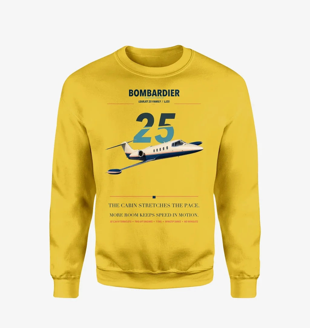 Bombardier Learjet 25 design on yellow sweatshirt